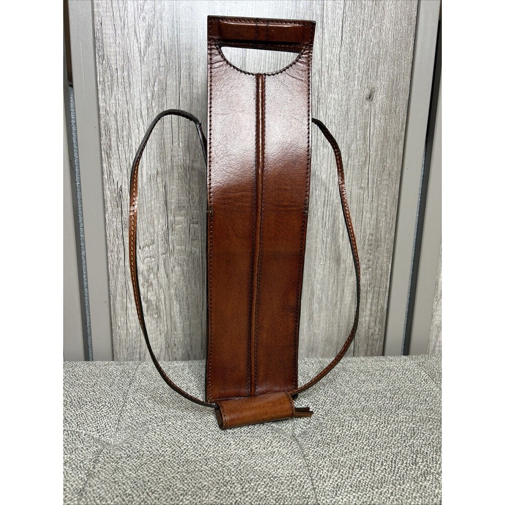 Leather Wine Bottle Carrier Handcrafted Tote Brown Shoulder Strap